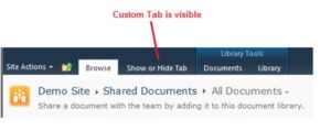 Show or Hide Ribbon Tab Based on User Permissions by Johan Olivier, custom tab is now visable 2