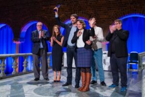 Winners of a trophy being applauded at the 2015 awards