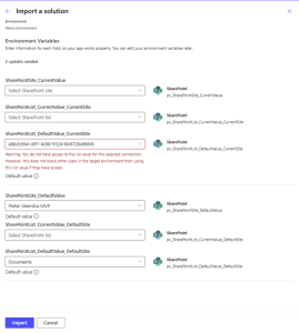 Power Platform environment variables, default vs current values