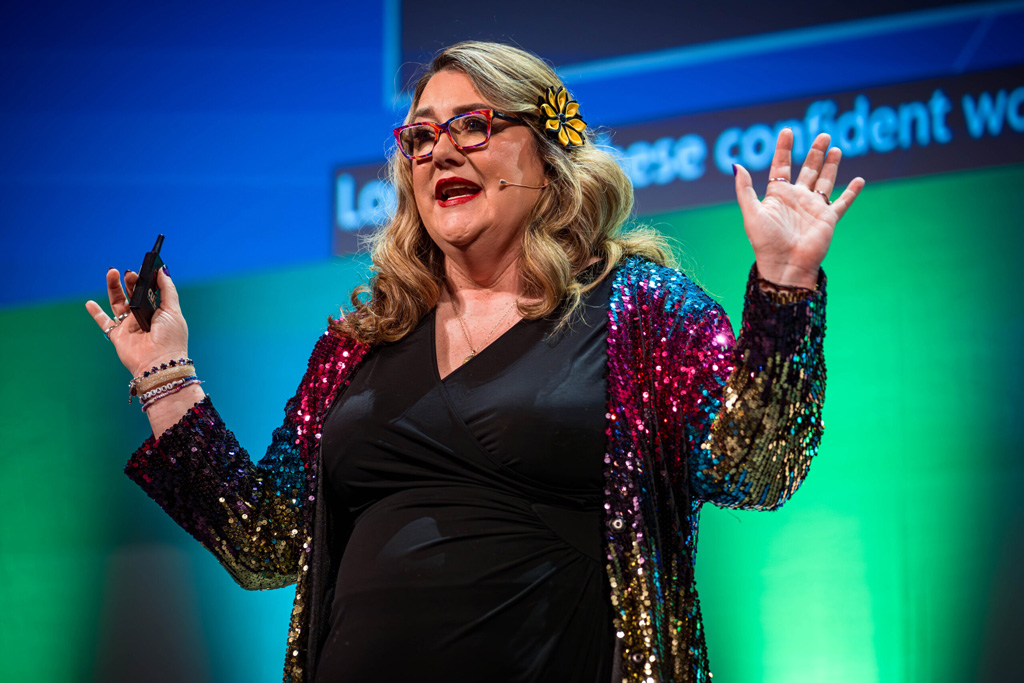 Heather Cook speaking from the stage during the ESPC Dublin25 keynote