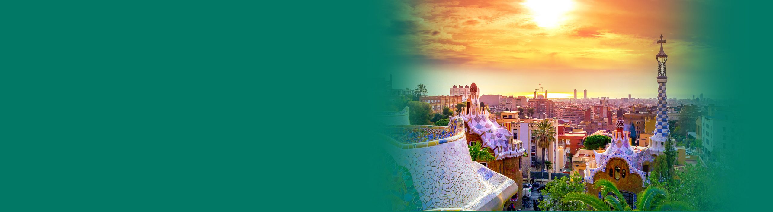 Bright sunny skyline of the city of Barcelona in Spain