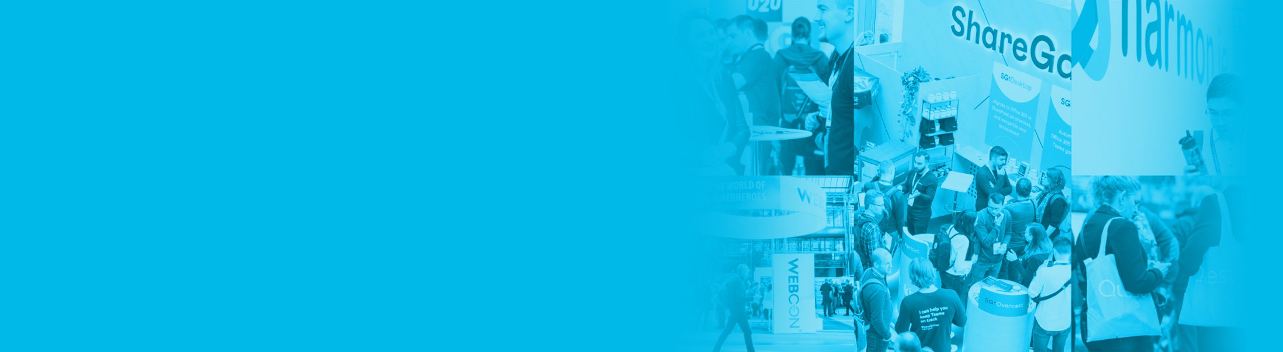 composition of expo hall booths in light blue colour