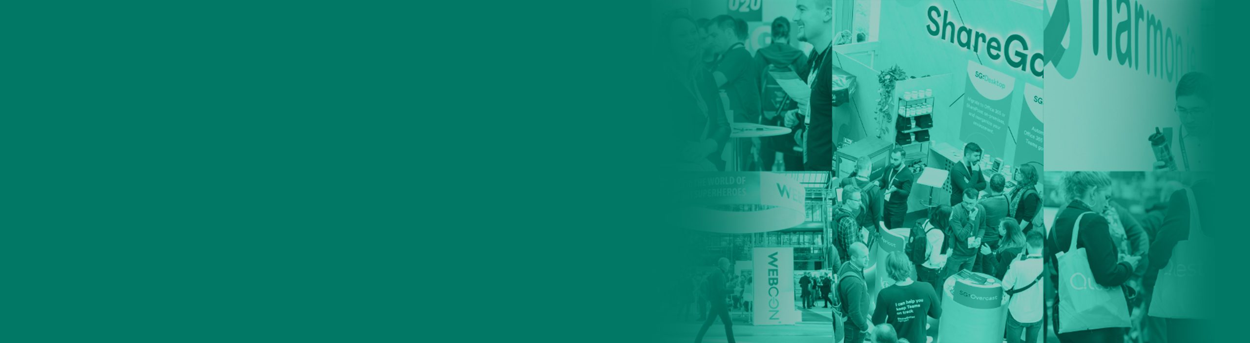 composition of expo hall booths in dark green colour