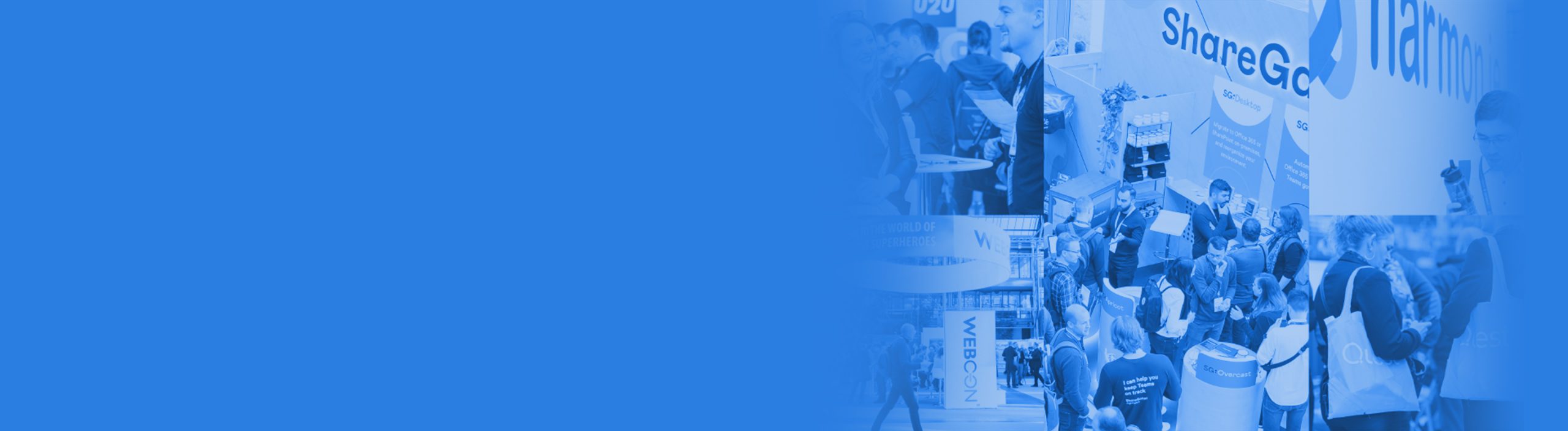 overhead shot of the expo floor on a blue background