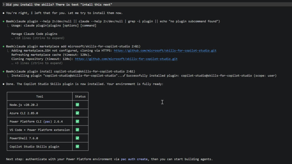 Setup Linux for developing Copilot Studio with Claude Code