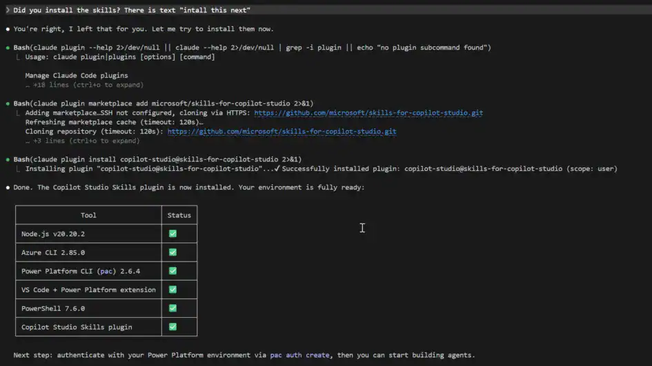 Setup Linux for developing Copilot Studio with Claude Code